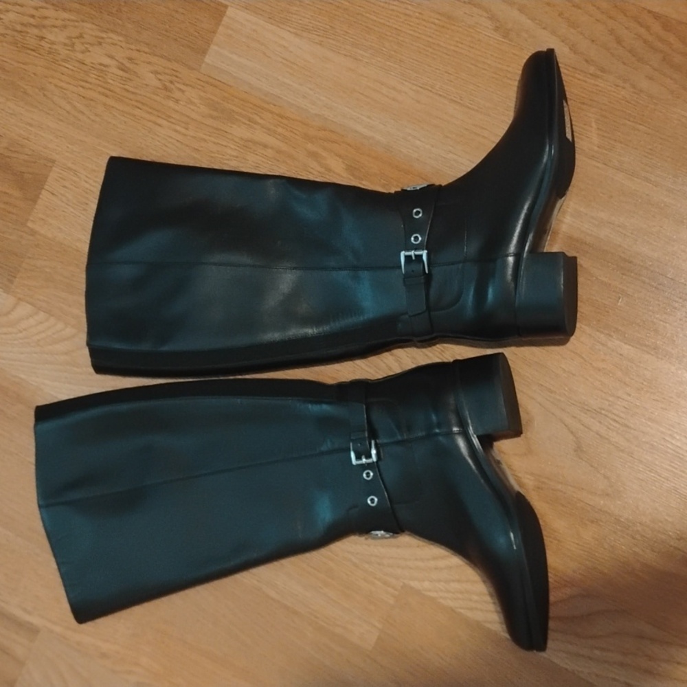Michael Kors Black Leather Over-the-Knee Buckle Boots Size 5.5 - Picture 4 of 8